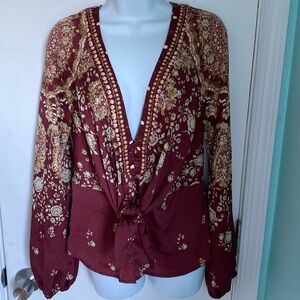 Free People Chocolate Combo Tun Free balloon sleeved tiered blouse NWT